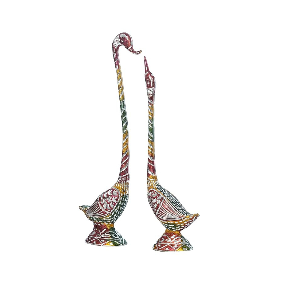 Ecraftindia Colorful Metal Handcrafted Kissing Swan Couple Statues Swan Showpieces Love Bird Figurines