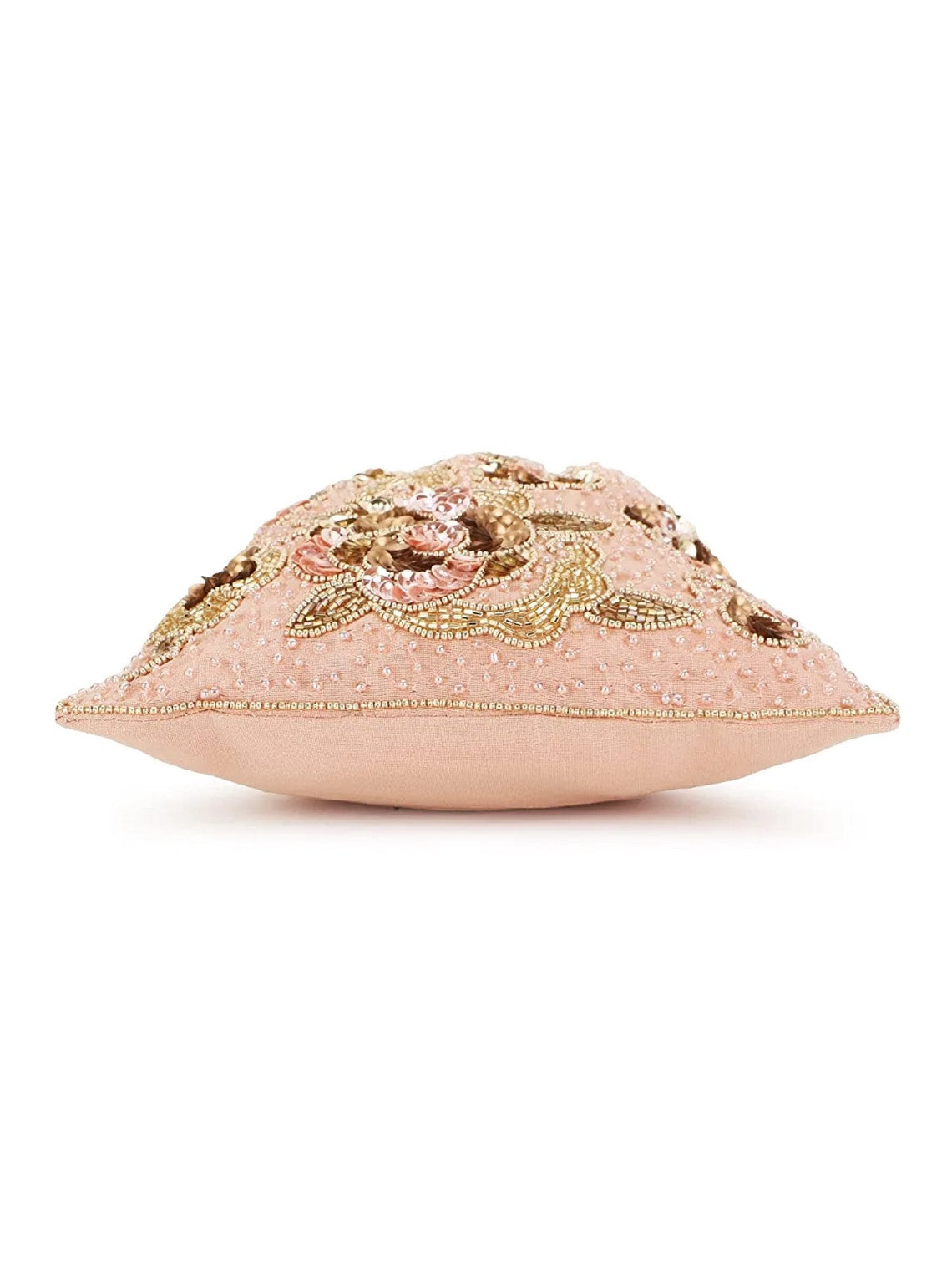 Dusky Pink & Gold Floral Embellished Faux Silk Potli Bag