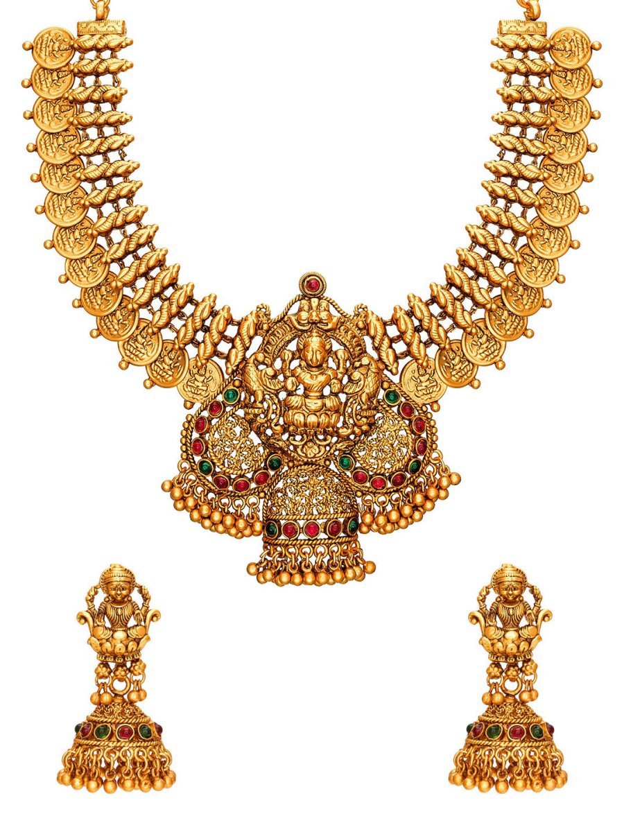 Aadita Gold-Toned Stone-Studded Temple Jewelry Set