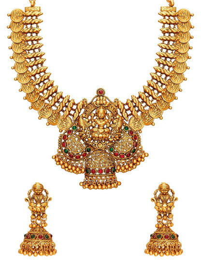 Aadita Gold-Toned Stone-Studded Temple Jewelry Set