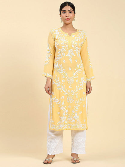 HOUSE OF KARI Ethnic Motifs Embroidered Chikankari Straight Kurta