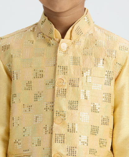 Joban Fashion Kids Island Elegant Box Sequence work Nehru Jacket Full Sleeves Kurta, Pyjama Set - Golden