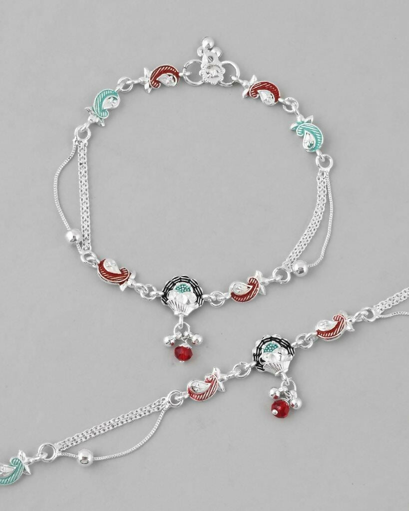 VOJ Set of 2 Traditional Stone Studded Mutli Color Designer Anklet