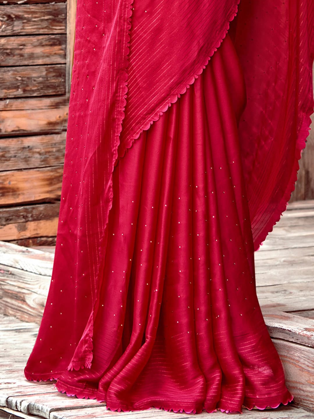 Saree Mall Pink Embellished Beads and Stones Pure Chiffon Sarees