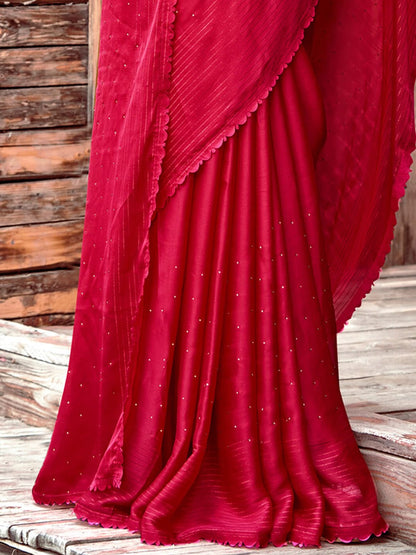 Saree Mall Pink Embellished Beads and Stones Pure Chiffon Sarees