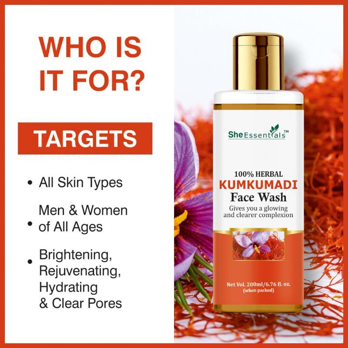 She Essentials Kumkumadi Glow Face Wash - Reduces Pigmentation & Dark Spots
