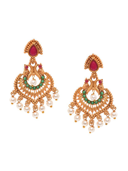 Saraf RS Jewellery Gold-Polished Red & Green Bridal Temple Jewellery Set