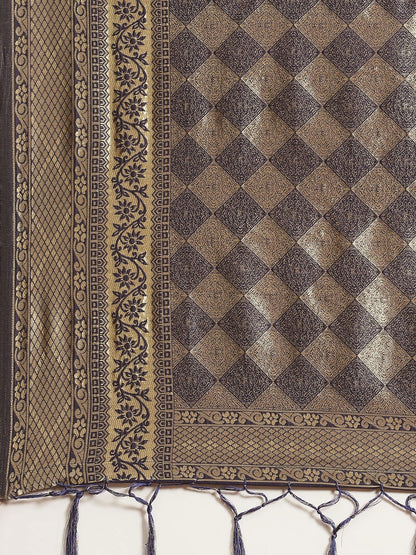 Saree Mall Navy Blue & Gold-Toned Ethnic Motifs Zari Silk Blend Banarasi Sarees