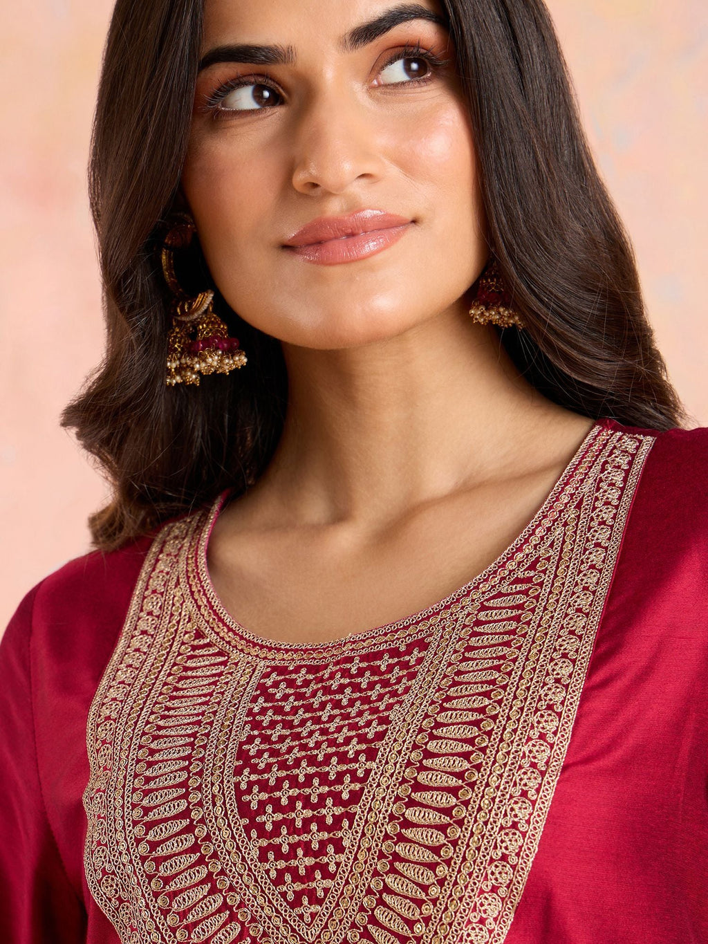 Likha Maroon Diwa Dazzle Zari Dori Work Kurta Pant & Dupatta LIKSKD308 (Set of 3)