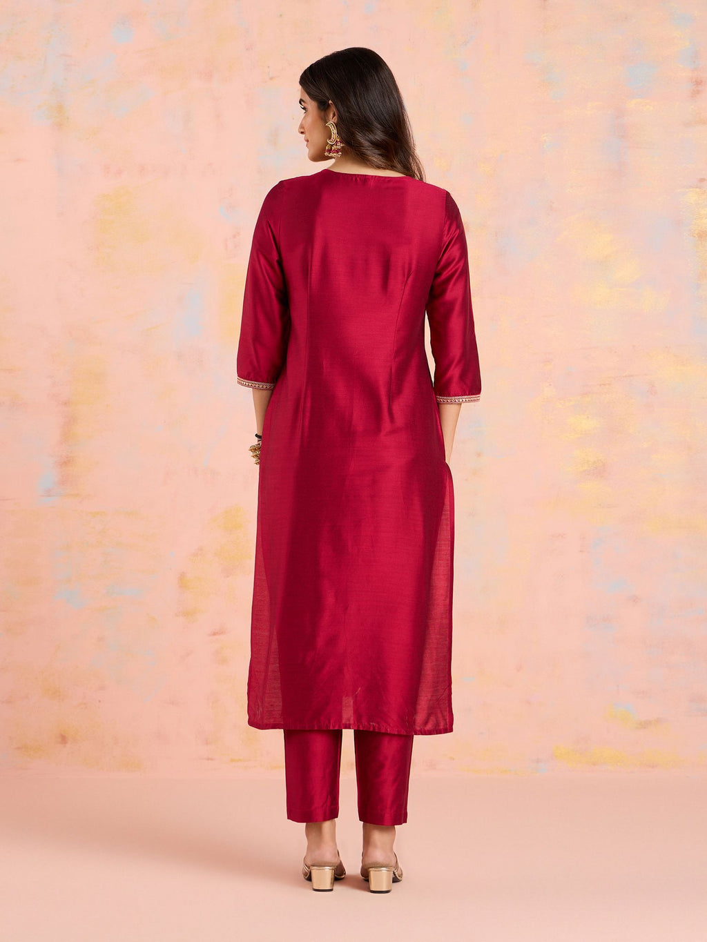Likha Maroon Diwa Dazzle Zari Dori Work Kurta Pant & Dupatta LIKSKD308 (Set of 3)