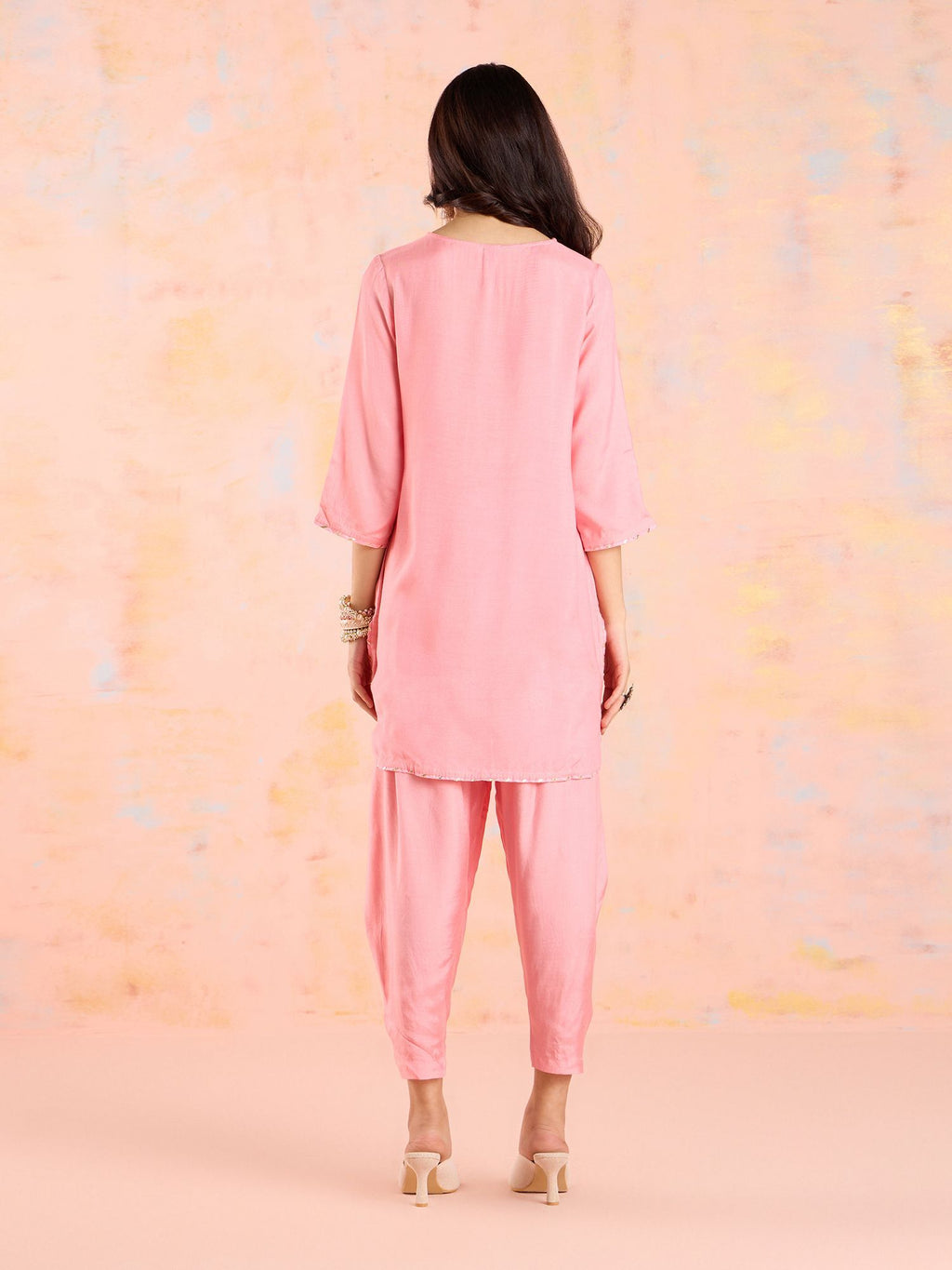 Likha Pink Garden Groove Shantoon Embroidered Kurta & Dhoti LIKSKD302 Co-ord Set (Set of 2)