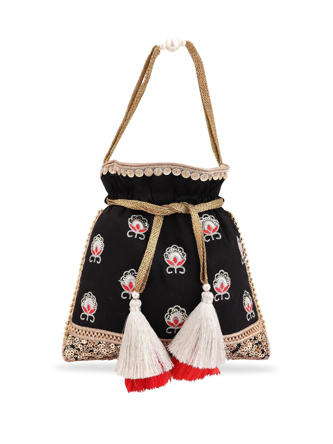 Masq Black & White Embroidered Potli Clutch