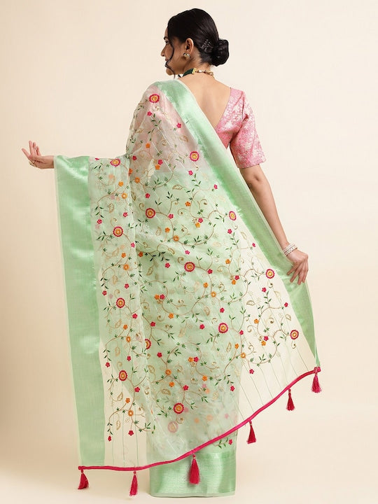 Fabmora Floral Embroidered Organza Saree