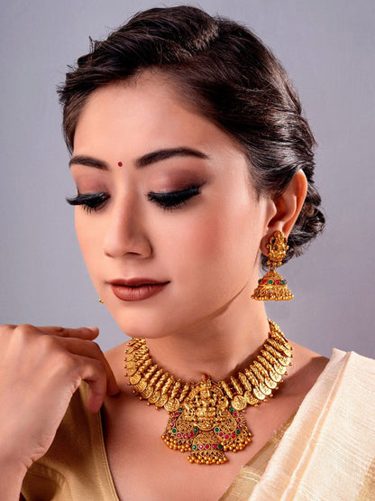 Aadita Gold-Toned Stone-Studded Temple Jewelry Set