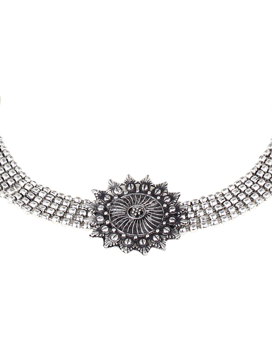 Cardinal Silver-Toned Black Oxidized Choker Necklace Set