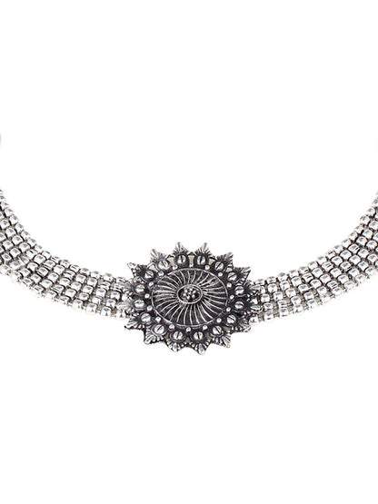 Cardinal Silver-Toned Black Oxidized Choker Necklace Set