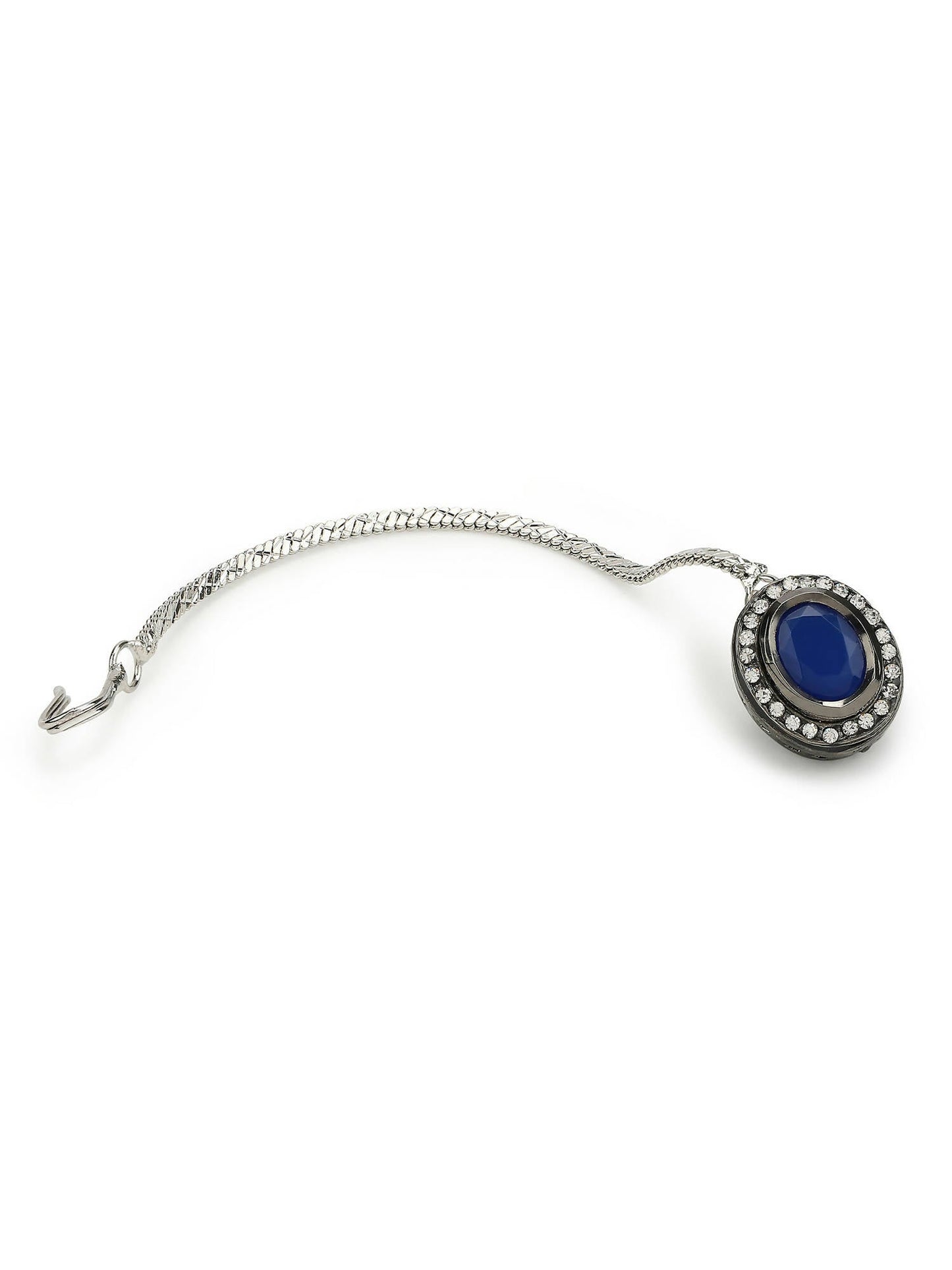 Women's Blue Silver-Toned Kundan Studded Maang Tikka - Ruby Raang