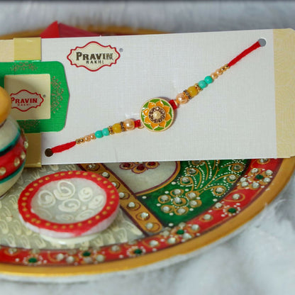 Indianvibez Meenakari Work With Stone Fancy Desginer Rakhi