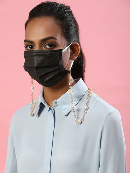 White Golden Embellished Mask Chain - Ruby Raang