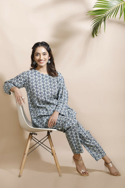 Breathables Abstract Cotton Co-Ord Set – Blue