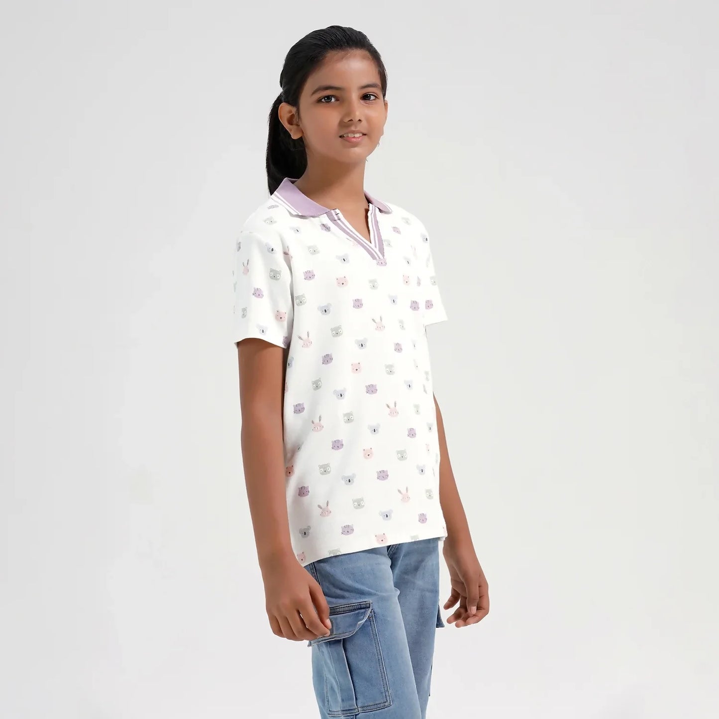 Chilins Girls Cotton Printed Collared Polo T-shirt