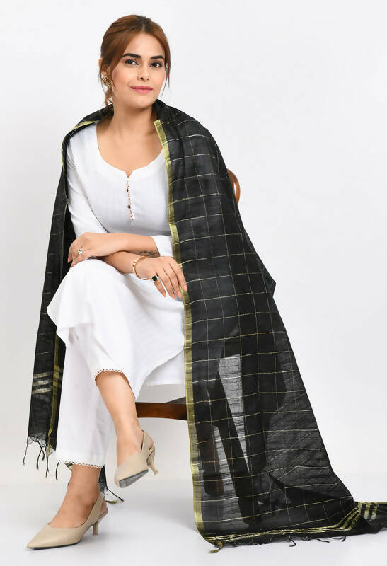 Mominos Fashion Moeza Women's Cotton Zari Box Black Dupatta