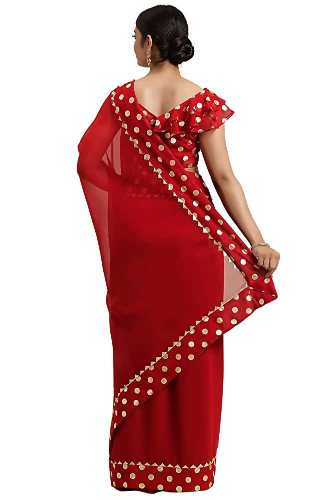 Janasya Women Women's Red Poly Georgette Printed Saree With Blouse Piece