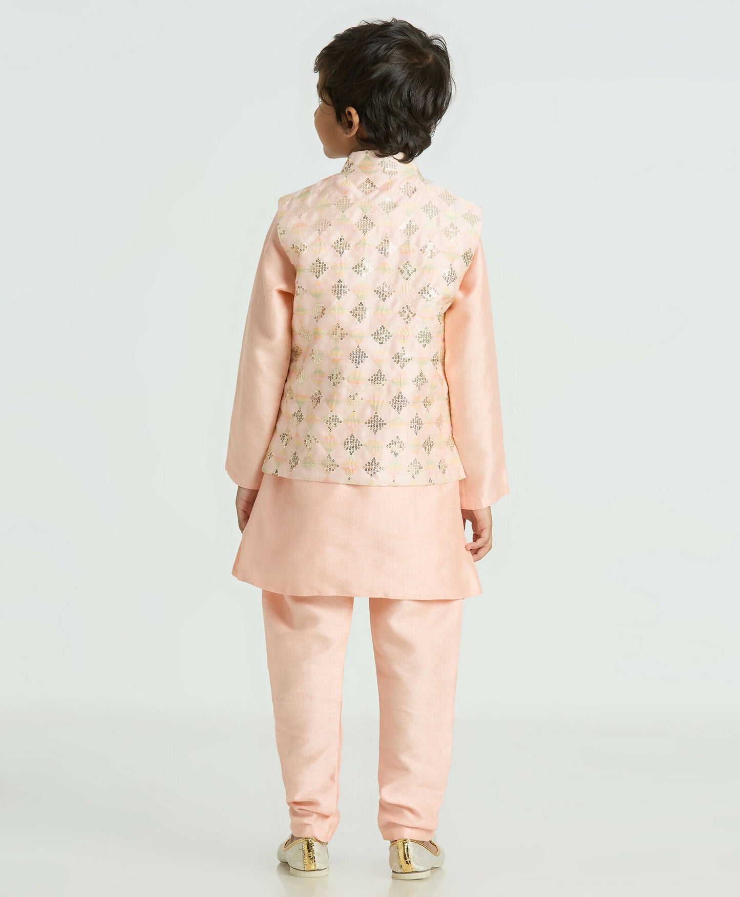 Joban Fashion Kids Island Traditional with a modern touch Nehru Jacket Full Sleeves Kurta, Pyjama Set - Peach