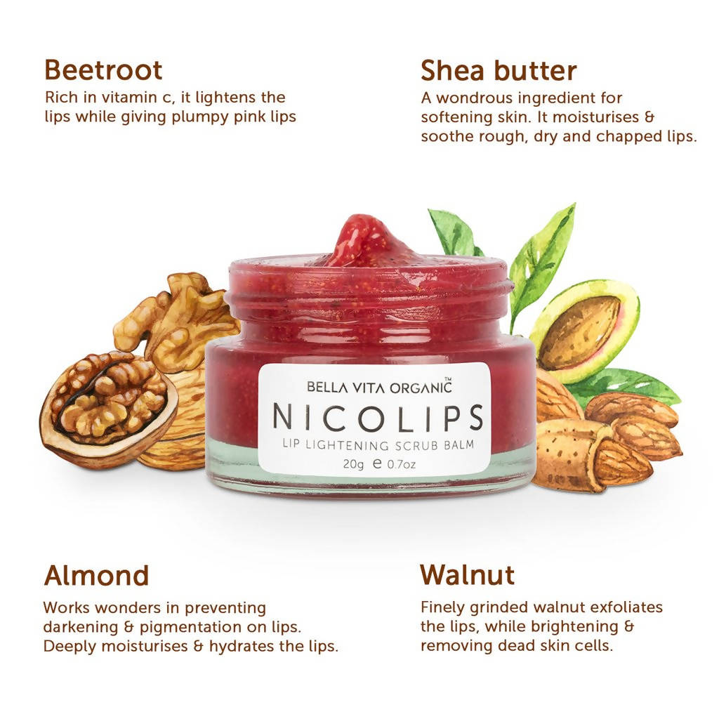 Bella Vita Organic NicoLips Lip Lightening Scrub Balm - 20 gms