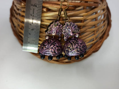 Terracotta Peacock Dazzling Temple Earrings