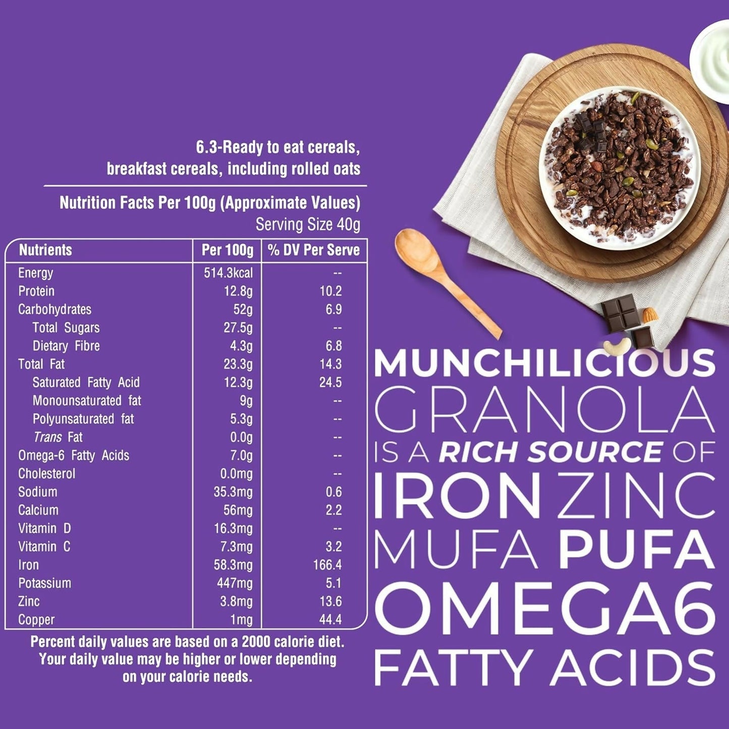 Munchilicious Granola - Dark Chocolate, Healthy & Nutritious Breakfast Cereal with Whole Nuts