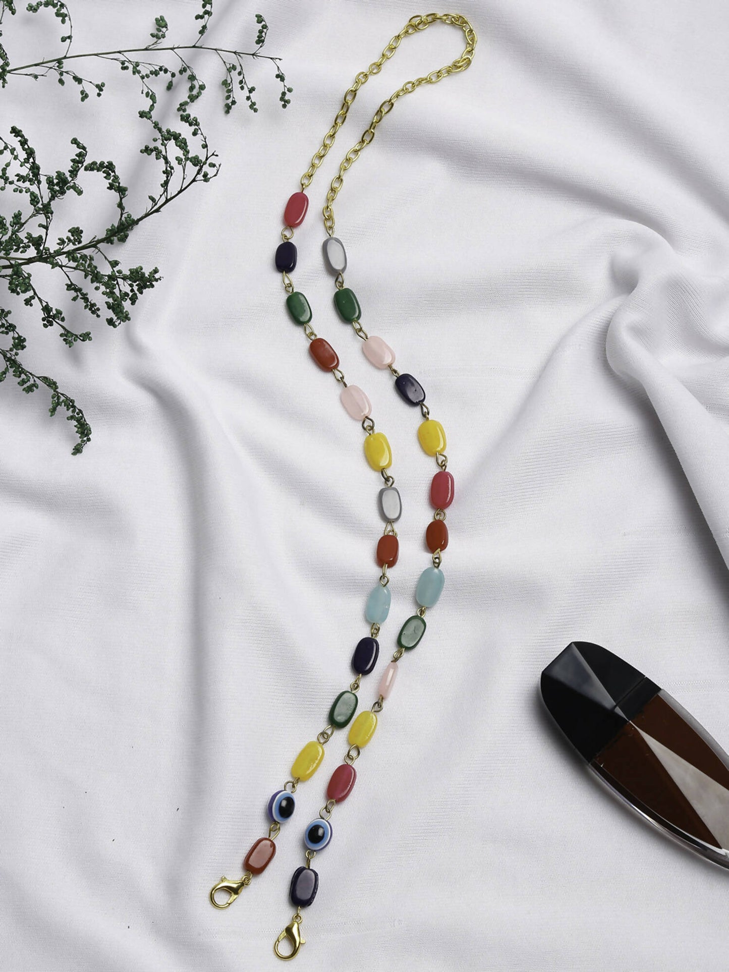 Multicolored Beaded Evil Eye Mask Chain - Ruby Raang