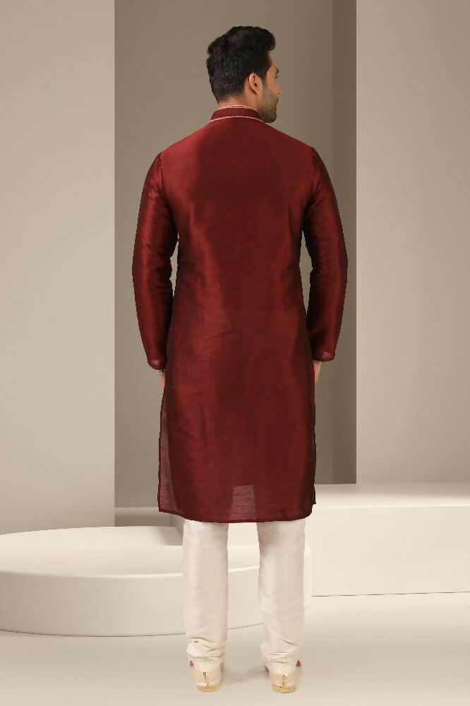 Raivat Ethnic Banarasi Art Silk Thread Work Kurta Pajama In Maroon Colour