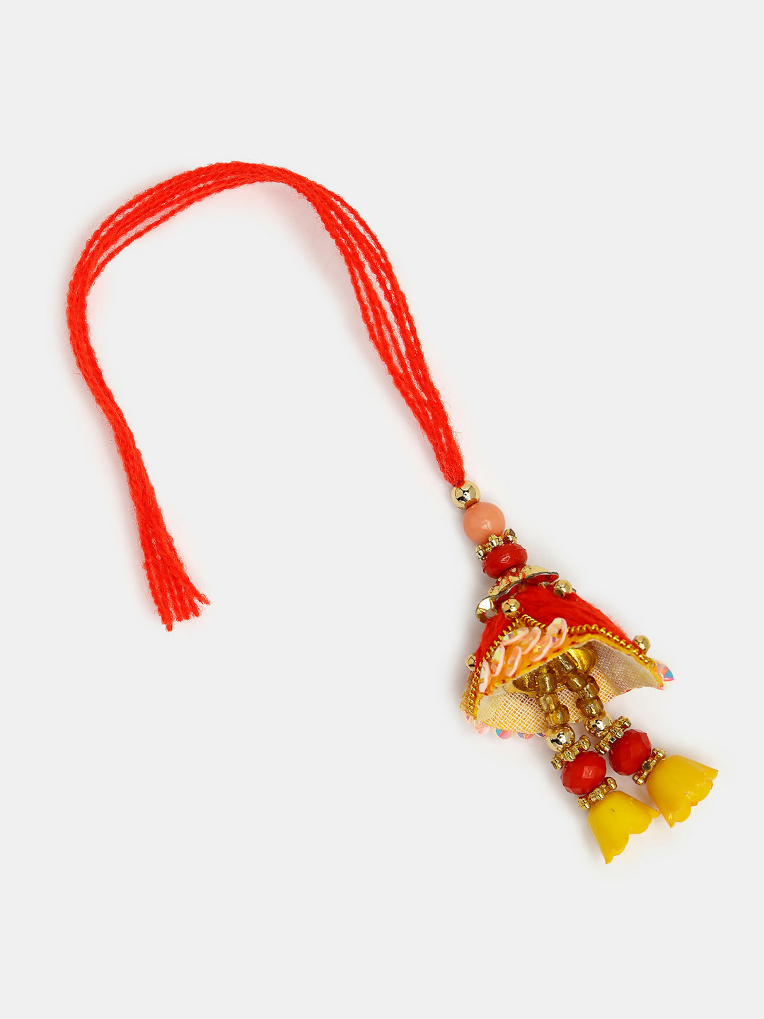 NVR Women & Men Set of 2 Red & Gold-Toned Stone-Studded Bhaiya Bhabhi Rakhi With Roli Chawal
