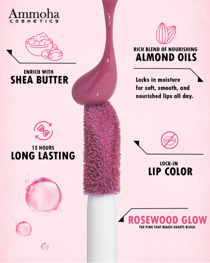 Ammoha Cosmetics Long-Lasting, Matte-Finished Rosewood Glow Color Liquid Lipstick
