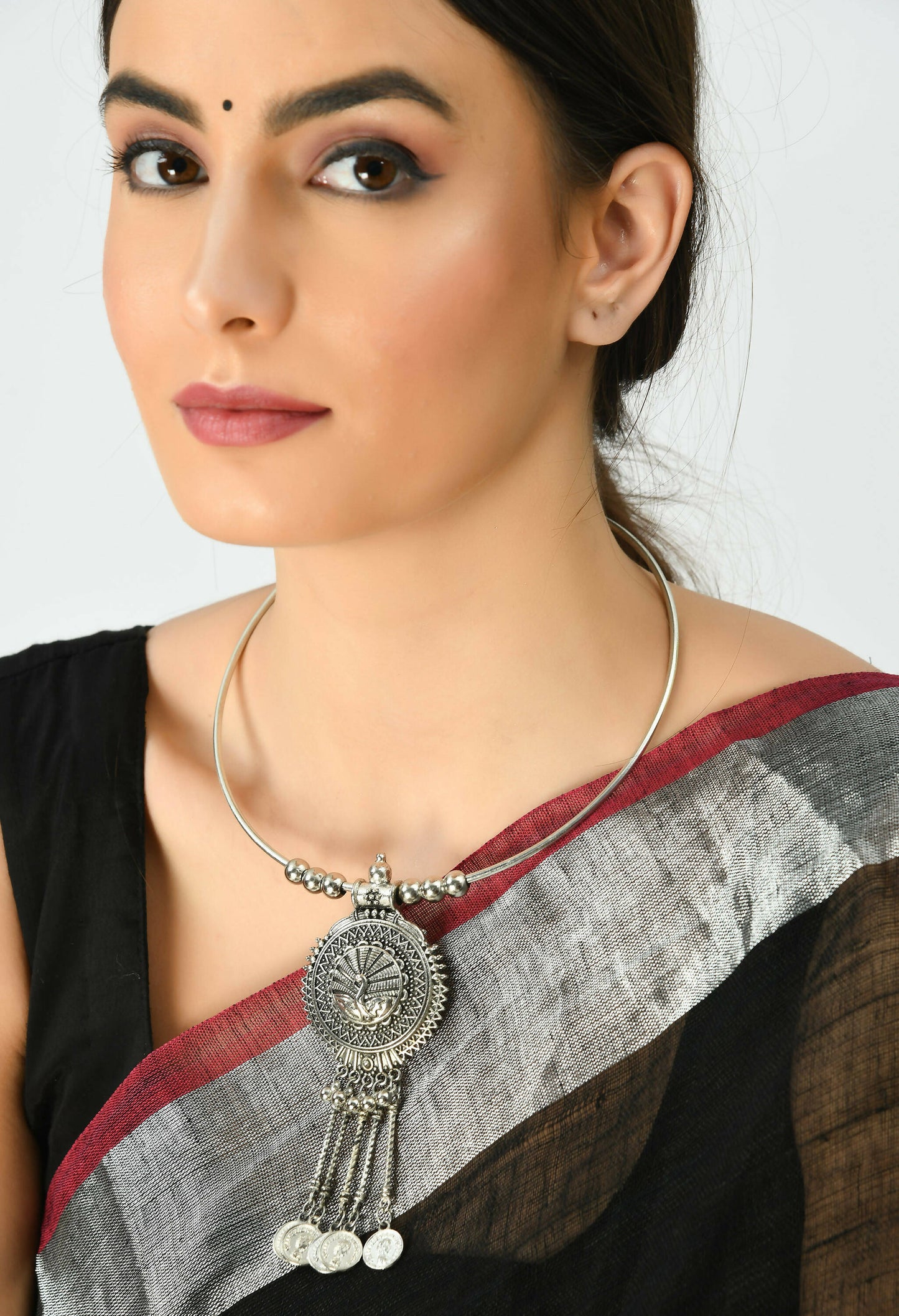 Mominos Fashion Johar Kamal Oxidised Silver-Plated Hasli Design Necklace Choker For Women