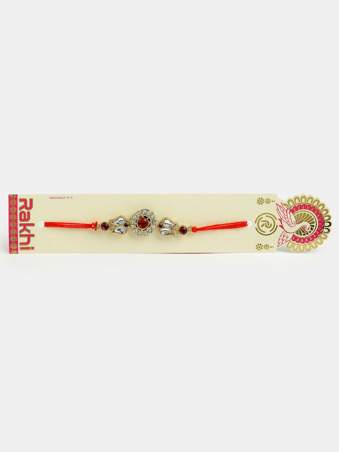 NVR Men Set of 2 Gold-Toned Stone-Studded Rakhi With Roli Chawal & Chocolate