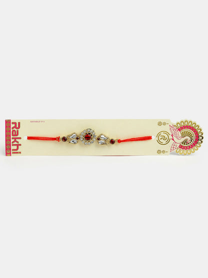 NVR Men Set of 2 Gold-Toned Stone-Studded Rakhi With Roli Chawal & Chocolate