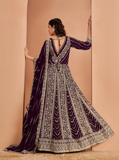Anaita Purple Georgette Embroidered Salwar Suit