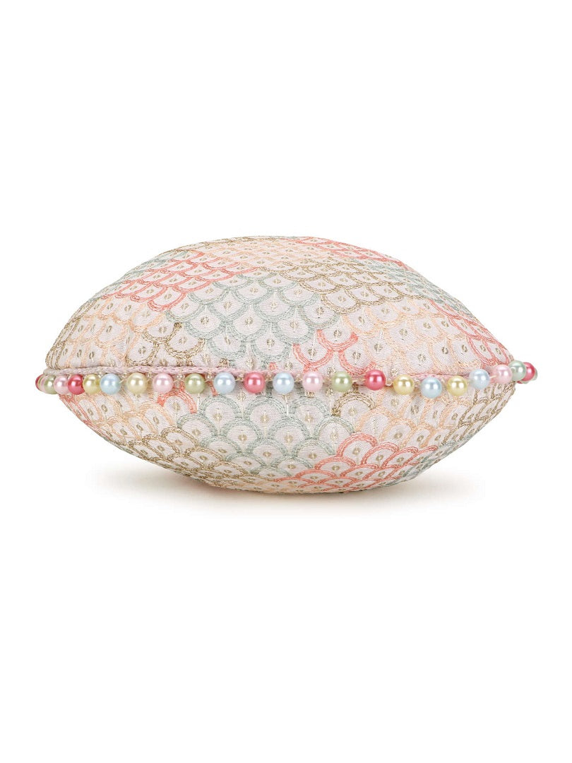 Off White and Pastel Multi Sequin Embroidered Faux Silk Potli Bag