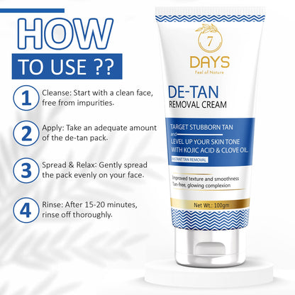 7Days Organic De-Tan Tan Removal Cream - 100 gms