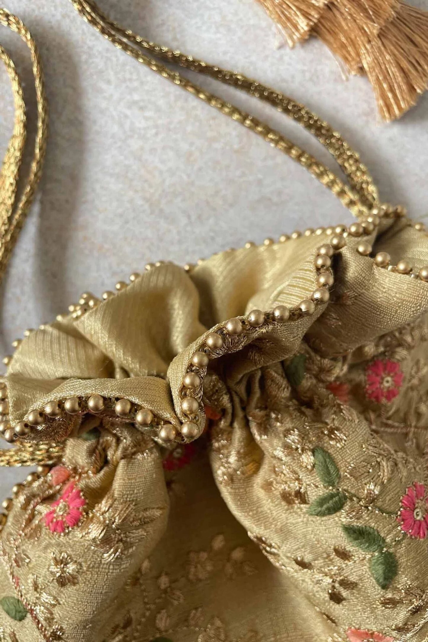 Embroidered poly silk drawstring pouch bag, wedding potli,Valentines gift