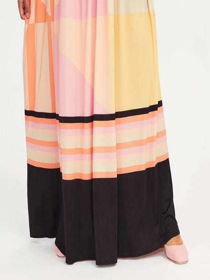 Digital Printed Evening Wear Poly Rayon Cotton Maxi Top Dress Gowns J5758