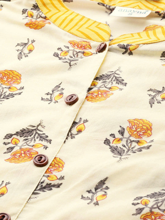 Anayna Women Yellow Block Print Pure Cotton Maxi Nursing Dress