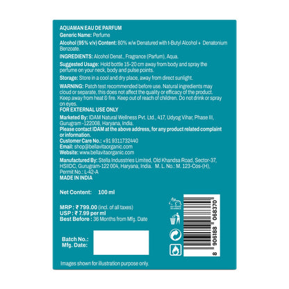Bella Vita Organic Aquaman Long Lasting Eau De Parfume
