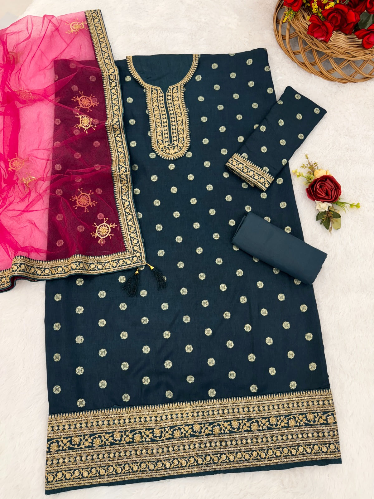 Anaita Navy Blue Embroidered Viscose Patiala Salwar Suit