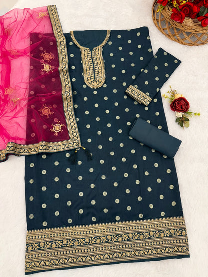 Anaita Navy Blue Embroidered Viscose Patiala Salwar Suit