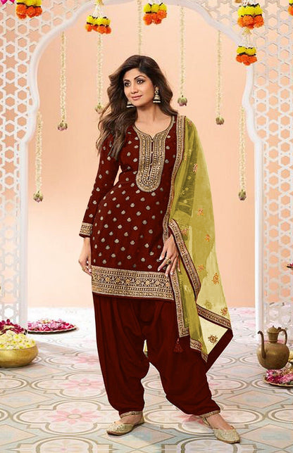 Anaita Maroon Embroidered Viscose Patiala Salwar Suit