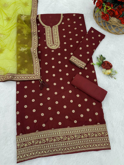 Anaita Maroon Embroidered Viscose Patiala Salwar Suit