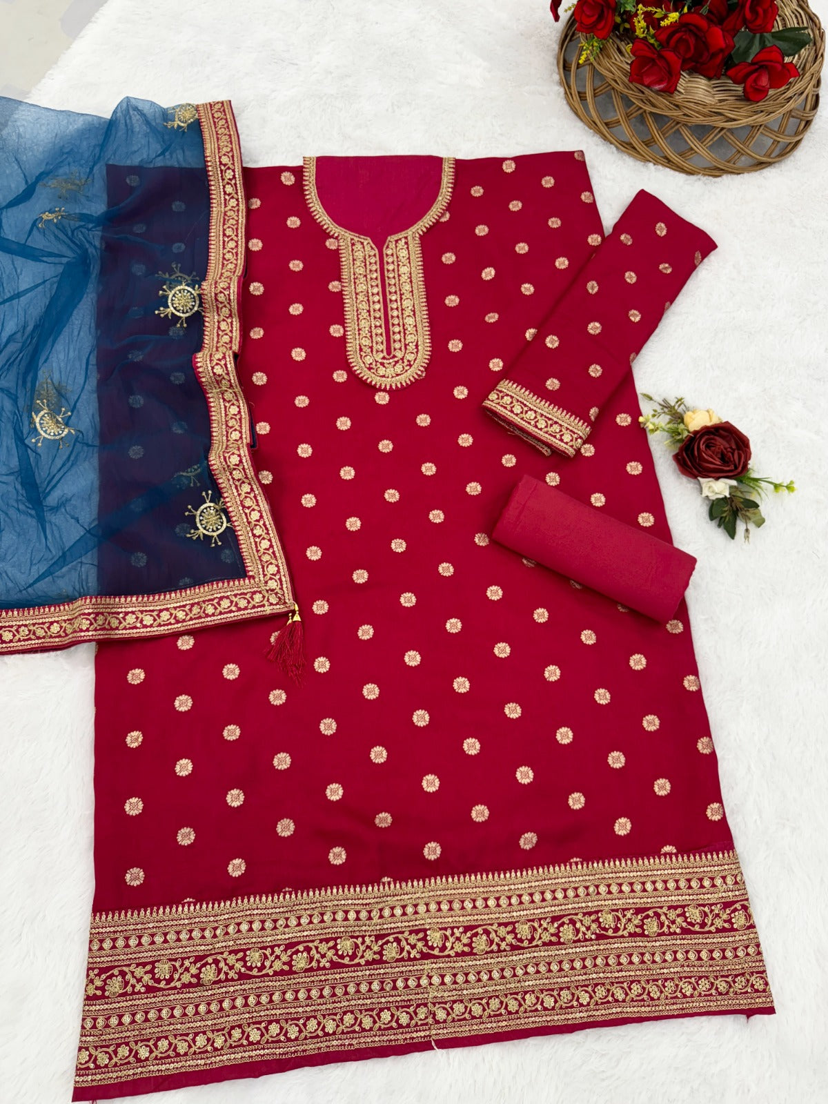 Anaita Pink Embroidered Viscose Patiala Salwar Suit